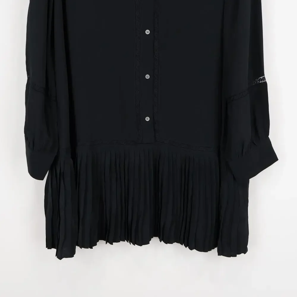 NWT J.Crew New Amelia Shirt-Dress In Crepe De Chine Pleated Black Size Large